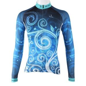 NEW Paladin Women Blue Floral Zipper Long Sleeve Cycling Jersey XL Long Tall